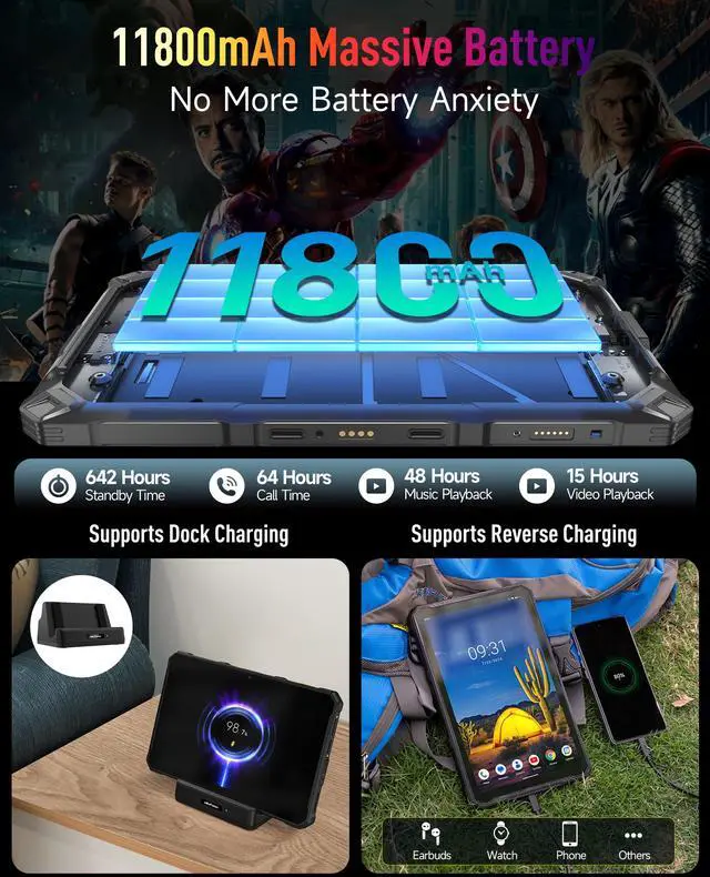 Alt view image 7 of 7 - Ulefone Armor Pad 4 Ultra Thermal Imaging 5G Rugged Tablet, 16GB + 256GB/2TB Expansion Android 14, 10.36" 2K Corning Display, IP68/69K, 11800mAh(33W), 10W Dock Charging, 50MP + 32MP, +Holster
