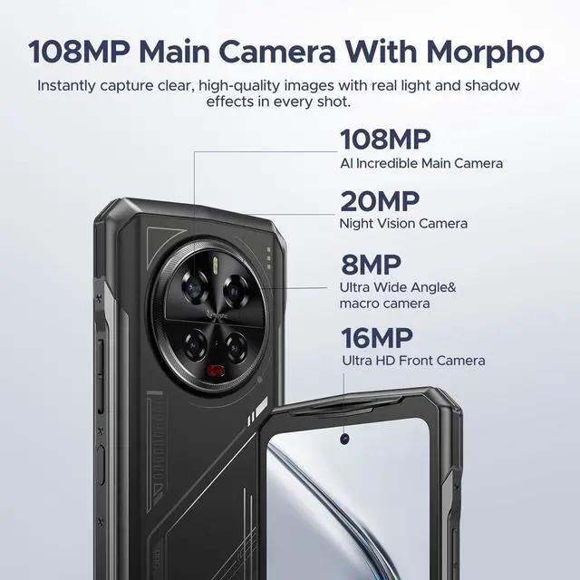 Alt view image 7 of 7 - DOOGEE V40 Rugged Smartphone 5G Unlocked,512GB+32GB Rugged Phone,4nm D7300,6.78" FHD+120Hz Rugged Cell Phone,108MP+AI Camera,8680mAh Battery 33W,NFC/5G Dual SIM/WiFi 6E/Face/Fingerprint ID