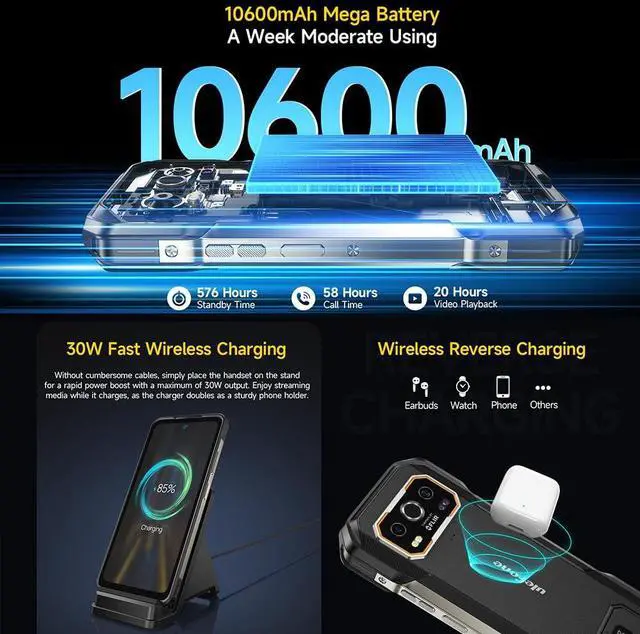 Alt view image 6 of 7 - Ulefone Armor 27T PRO 5G Rugged Smartphone Unlocked, Thermal Imaging Camera, Dimensity 6300 24GB+256GB Android 14 Cell Phone, 6.78" FHD+, 10600mAh Wireless Charge, Dual 4G, NFC GPS OTG + case