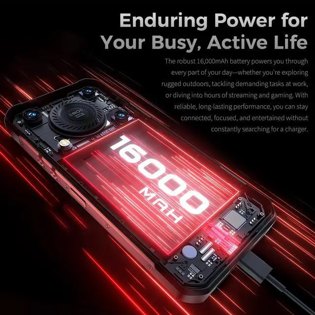 Alt view image 3 of 7 - OUKITEL WP56 5G Rugged Smartphone - 36GB+512GB/2TB Android 15 Rugged Phone, 16000mAh Battery,6.8" FHD+ 120hz Phone,108MP Main Camera IP68/IP69K Waterproof Cell Phone 5G Dual SIM NFC/OTG/BT5.2/T-Mobile