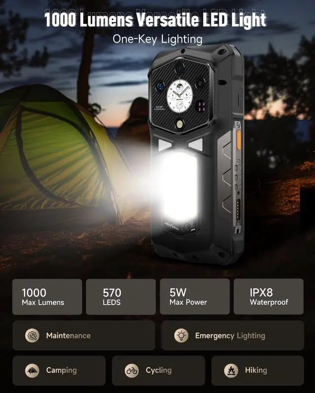 Alt view image 6 of 7 - Ulefone Armor 29 Ultra 5G AI Rugged Phone Unlocked, 32GB+1TB/2TB Expansion, Dimensity 9300+ 12-Core, 6.67" AMLOD Dual Screen, 64MP+50MP+50MP Real Camera, 21200mAh/120W, 1000LM LED Light, 8K Video