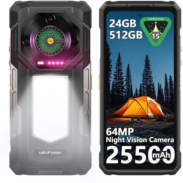 Main image of Ulefone Armor 33 25500mAh Battery (66W) Rugged Phone, Android 15 24GB+512GB, 6.95" FHD 120Hz Screen, 64MP Night Vision+50MP+50MP+32MP, Versatile LED Light Infinite Halo 118dB Speaker IP68/IP69K 4G