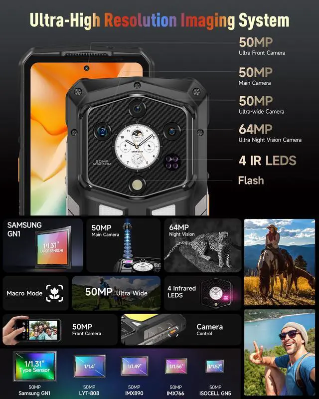 Alt view image 4 of 7 - Ulefone Armor 29 Pro 5G AI Rugged Smartphone with 1.04" Sub-Screen, 21200mAh/120W, MTK Dimensity 7400, 32+512GB/2TB, 6.67 AMOLED, 50+64+50+50MP Cam., Android 15, Camping Light/WiFi 6E/uSmart