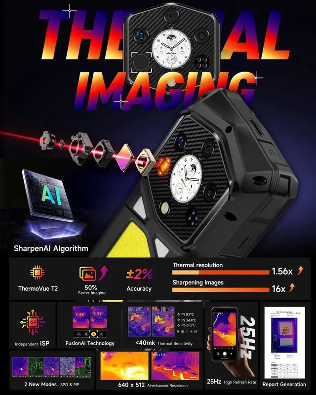 Alt view image 2 of 7 - Ulefone Armor 29 Pro Thermal, 5G AI Rugged Phone, 32GB+512GB/2TB, MTK Dimensity 7400, 6.67" AMLOD Dual Screen, 64MP+50MP+50MP Real Camera, 21200mAh/120W, 1000LM LED Light, Widevine L1, Android 15