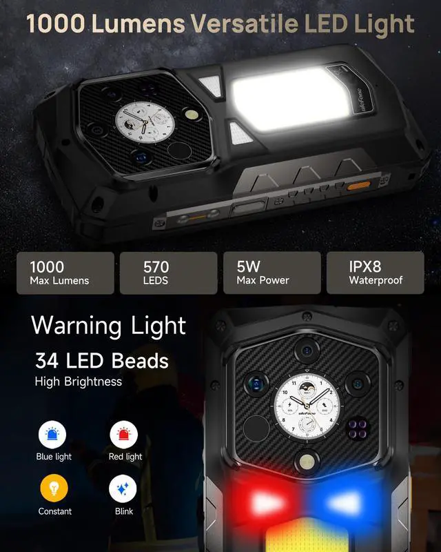 Alt view image 7 of 7 - Ulefone Armor 29 Pro Thermal, 5G AI Rugged Phone, 32GB+512GB/2TB, MTK Dimensity 7400, 6.67" AMLOD Dual Screen, 64MP+50MP+50MP Real Camera, 21200mAh/120W, 1000LM LED Light, Widevine L1, Android 15