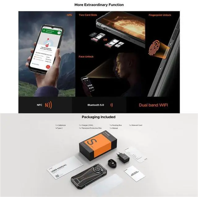 Alt view image 7 of 7 - DOOGEE S Punk Pro, Side Fingerprint, 20(8+12)GB+512GB, 6.6 inch Android 14 Unisoc T7280 Octa Core, Network: 4G, OTG, NFC (Black Silver)