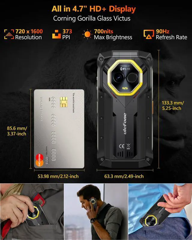 Alt view image 4 of 7 - Ulefone Armor Mini 20T Pro 5G Rugged Phone & Armor Case, Thermal Imaging 50MP Main Camera, 16GB+256GB MTK Dimensity 6300, 6200mAh(33W), 4.7" HD+ Corning Gorilla Screen, Versatile LED Light+CASE