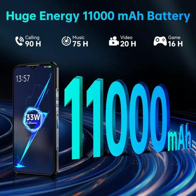 Alt view image 3 of 7 - OUKITEL WP35 Pro Rugged Smartphone 5G - 36GB+512GB Android 14 Rugged Phone, 11000mAh Large Battery, 6.6" FHD+ Corning Screen, Dual Sim Cell Phone, 64MP+32MP Camera, NFC/OTG/BT5.2/GPS, T-Mobile, Black