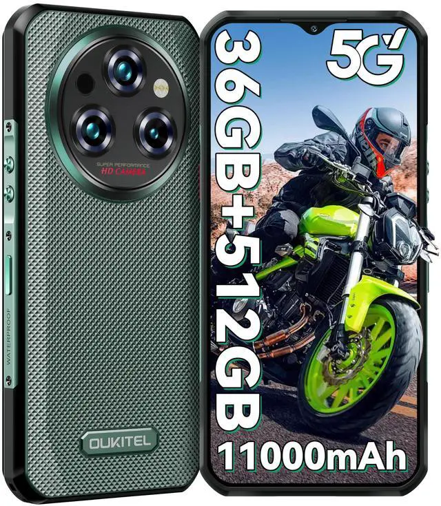 Main image of OUKITEL WP35 Pro Rugged Phone 5G - 11000mAh Large Battery Android 14 Rugged Smartphone, 36GB RAM+512GB ROM, 6.6" FHD+ Corning Screen, IP68 Mobile Phone, 64MP+32MP Camera, NFC/BT5.2/GPS,T-Mobile, Green
