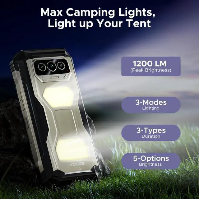 Alt view image 4 of 7 - DOOGEE V Max S (2025) 5G Unlocked Rugged Phone,Dual Camping Lights,22000mAh Battery,Android 14,24GB+256GB/TF 2TB Rugged Smartphone,108MP+16MP,6.58FHD+120Hz IPS Screen,Dual Unlock/NFC/WiFi6(Tarnish)