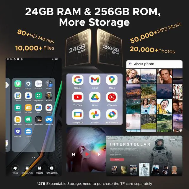 Alt view image 6 of 7 - DOOGEE V Max S (2025) 5G Unlocked Rugged Phone,Dual Camping Lights,22000mAh Battery,Android 14,24GB+256GB/TF 2TB Rugged Smartphone,108MP+16MP,6.58FHD+120Hz IPS Screen,Dual Unlock/NFC/WiFi6(Tarnish)