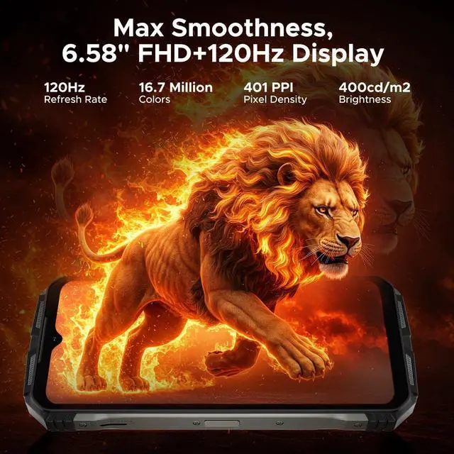 Alt view image 5 of 7 - DOOGEE V Max S (2025) 5G Unlocked Rugged Phone,Dual Camping Lights,22000mAh Battery,Android 14,24GB+256GB/TF 2TB Rugged Smartphone,108MP+16MP,6.58FHD+120Hz IPS Screen,Dual Unlock/NFC/WiFi6(Tarnish)