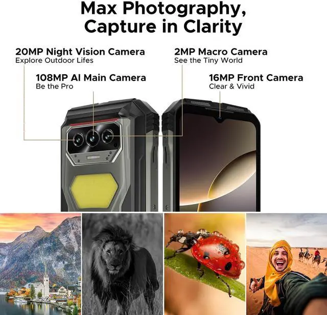 Alt view image 7 of 7 - DOOGEE V Max S (2025) 5G Unlocked Rugged Phone,Dual Camping Lights,22000mAh Battery,Android 14,24GB+256GB/TF 2TB Rugged Smartphone,108MP+16MP,6.58FHD+120Hz IPS Screen,Dual Unlock/NFC/WiFi6(Tarnish)