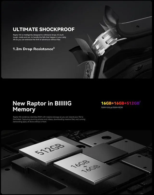 Alt view image 5 of 7 - IIIF150 Raptor 5G, Dual Back Cameras, 32GB+512GB, Fingerprint Identification, Thermal Imaging 6.78 inch Android 14.0 MediaTek MT6877TT FHD+ 120Hz AMOLED Octa Core, NFC, OTG