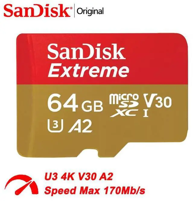 Main image of SanDisk 64GB Extreme microSDXC UHS-I/U3 A2 Micro SD Card with Adapter, Speed Up to 170MB/s (SDSQXAH-064G)