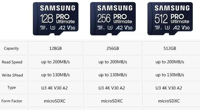 Alt view image 2 of 7 - Samsung Micro SD PRO Ultimate 200MB/s + Adapter Flash Memory Card 256GB 512GB