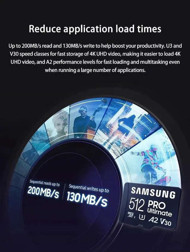 Alt view image 4 of 7 - Samsung Micro SD PRO Ultimate 200MB/s + Adapter Flash Memory Card 256GB 512GB