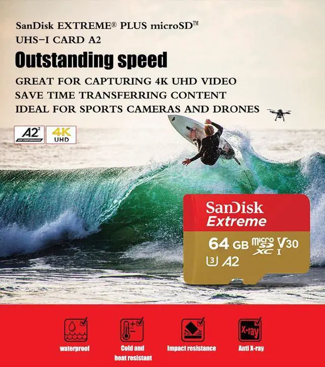 Alt view image 3 of 7 - SanDisk 64GB Extreme microSDXC UHS-I/U3 A2 Micro SD Card with Adapter, Speed Up to 170MB/s (SDSQXAH-064G)
