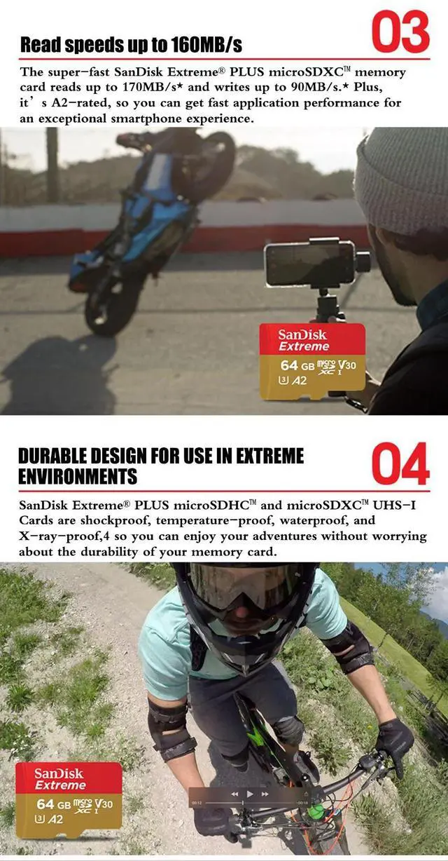 Alt view image 6 of 7 - SanDisk 64GB Extreme microSDXC UHS-I/U3 A2 Micro SD Card with Adapter, Speed Up to 170MB/s (SDSQXAH-064G)