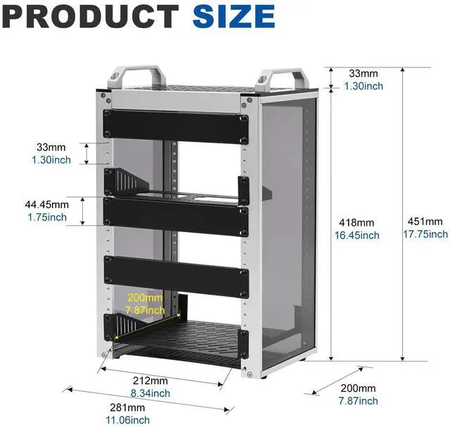Alt view image 3 of 7 - 52Pi T1 Rackmount, DeskPi 10 Inch 8U Server Cabinet for Network, Servers, Audio, and Video Equipment