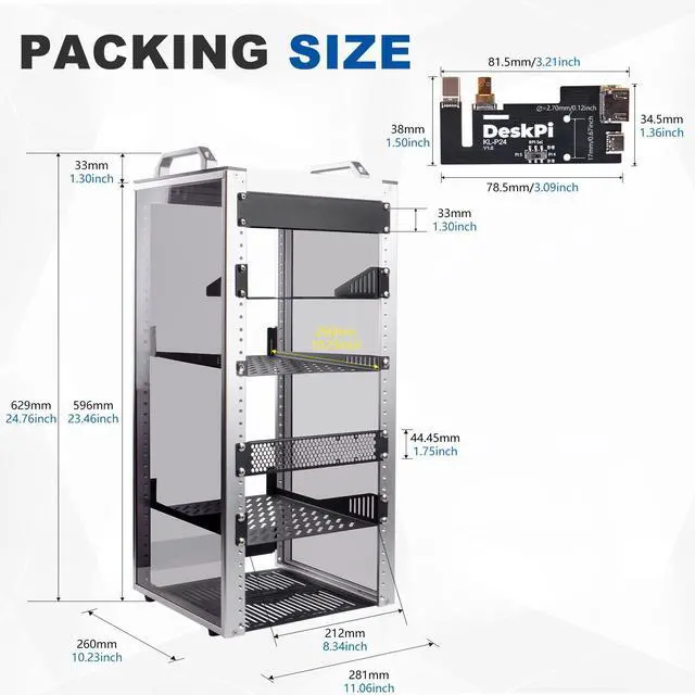 Alt view image 2 of 7 - 52Pi T2 Rackmount, DeskPi 10 Inch 12U Server Cabinet for Network, Servers, Audio, and Video Equipment