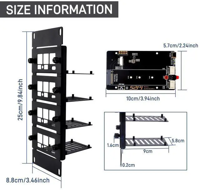 Alt view image 2 of 7 - 52Pi 10 Inch 2U Rack Mount for Raspberry Pi 5, with Four PCIE NVME Boards for DeskPi Rackmount T1/T0/T2 Server Cabinets