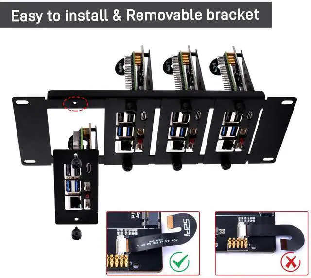 Alt view image 3 of 7 - 52Pi 10 Inch 2U Rack Mount for Raspberry Pi 5, with Four PCIE NVME Boards for DeskPi Rackmount T1/T0/T2 Server Cabinets