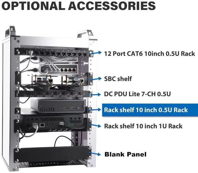 Alt view image 4 of 5 - 52Pi 0.5U Rack Shelf, 10 inch Rack Accessories for DeskPi Rackmate T1/T0 Server Cabinets