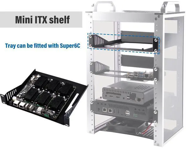 Alt view image 4 of 6 - 52Pi Mini ITX Shelf 10 Inch 1U Rack, Support Mini-ITX Motherboard/Super6C for DeskPi Rackmate T0/T1 Server Cabinets