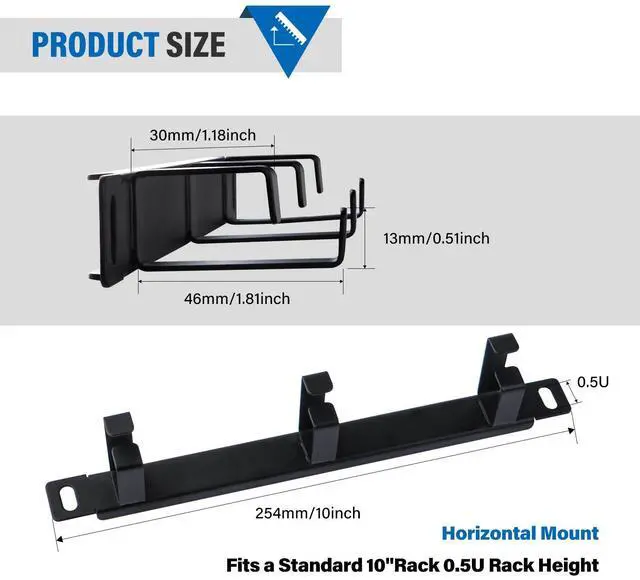 Alt view image 2 of 7 - 52Pi 0.5U Rack Cable Management Panel-with 3 D-Rings, 10inch Rack Accessories for DeskPi Rackmate T0/T1/T2 Server Cabinets