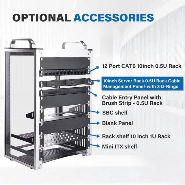 Alt view image 3 of 7 - 52Pi 0.5U Rack Cable Management Panel-with 3 D-Rings, 10inch Rack Accessories for DeskPi Rackmate T0/T1/T2 Server Cabinets