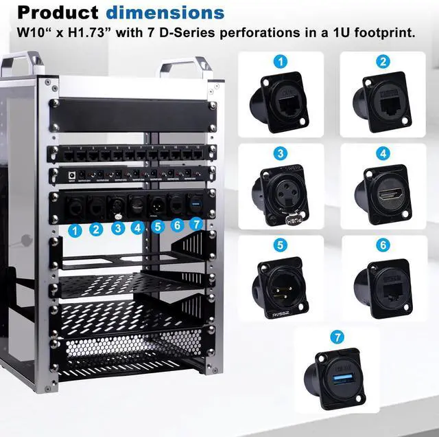 Alt view image 6 of 7 - 52Pi 1U D-type Patch Panel Rack Mount, 10 inch 7D Rackmate XLR HDMI AV RJ45 for DeskPi Rackmate T0/T1/T2 Server Cabinets