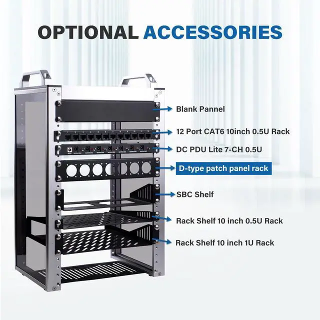 Alt view image 5 of 7 - 52Pi 1U D-type Patch Panel Rack Mount, 10 inch 7D Rackmate XLR HDMI AV RJ45 for DeskPi Rackmate T0/T1/T2 Server Cabinets