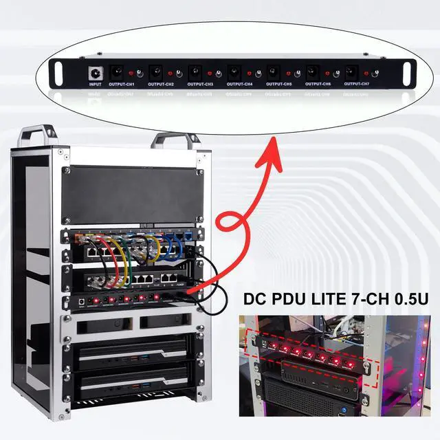 Alt view image 5 of 7 - 52Pi DC PDU Lite 7-CH 0.5U Rack-Mount Power Distribution Unit for DeskPi Rackmate T0/T1/T2 10 Inch Server Cabinets