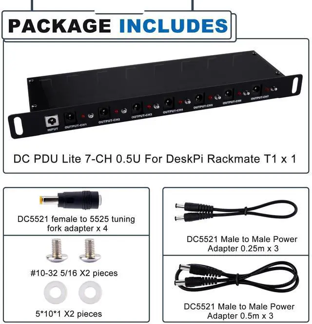Alt view image 7 of 7 - 52Pi DC PDU Lite 7-CH 0.5U Rack-Mount Power Distribution Unit for DeskPi Rackmate T0/T1/T2 10 Inch Server Cabinets