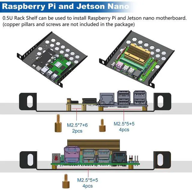 Alt view image 4 of 6 - 52Pi 7 inch 0.5U Rack Shelf, 7 inch RackMate Accessories Only for DeskPi Rackmate TT Server Cabinets