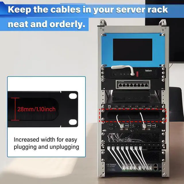 Alt view image 6 of 7 - 52Pi 1U Rack Cable Entry Panel with Brush Strip, 10 inch Rack Accessories for DeskPi RackMate T0/T1/T2 Server Cabinets