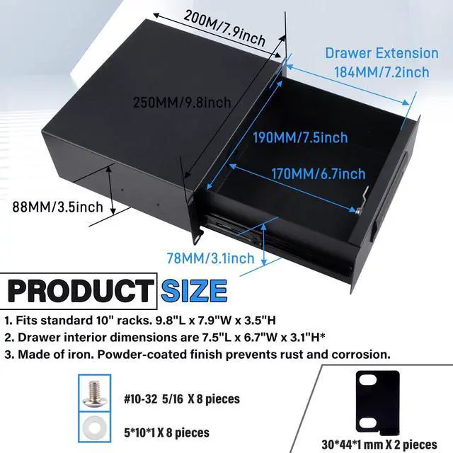Alt view image 2 of 7 - 52Pi 2U Rackmount Lockable Drawer, 10 inch Server Cabinet Case for DeskPi RackMate T0/T1 Server Cabinets