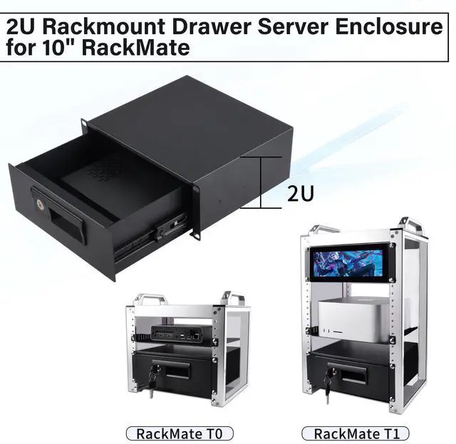 Alt view image 3 of 7 - 52Pi 2U Rackmount Lockable Drawer, 10 inch Server Cabinet Case for DeskPi RackMate T0/T1 Server Cabinets