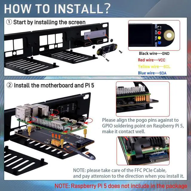 Alt view image 6 of 7 - 52Pi 19 inch 1U Rack Mount for Raspberry Pi 5, with four PCIe to M.2 NVMe SSD Adapters and OLED Display, Supports M.2 NVMe 2230/2242/2260/2280 SSD