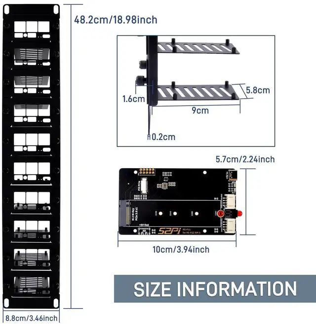 Alt view image 2 of 7 - 52Pi 19 Inch 2U Rack Mount for Raspberry Pi5, with 10 PCIe to M.2 NVMe SSD Adapters, Supports M.2 NVMe SSDs