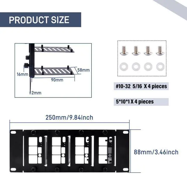 Alt view image 3 of 6 - 52Pi 2U Rack Mount for Raspberry Pi5/4B/3B+/3B, 10 inch Rack for DeskPi RackMate T0/T1/T2 Server Cabinets
