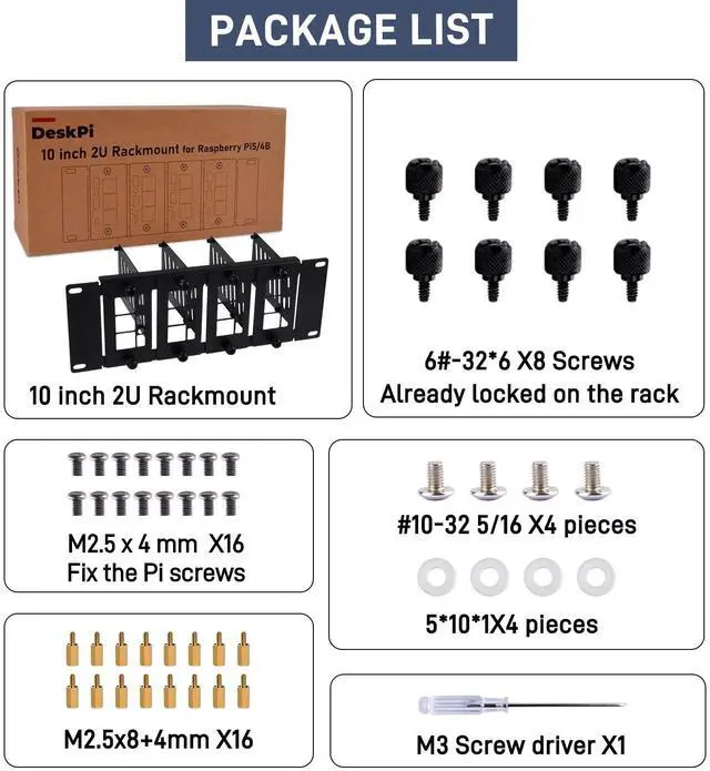 Alt view image 6 of 6 - 52Pi 2U Rack Mount for Raspberry Pi5/4B/3B+/3B, 10 inch Rack for DeskPi RackMate T0/T1/T2 Server Cabinets