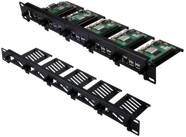 Main image of 52Pi 19 Inch 1U Rack Mount for Raspberry Pi 5/4B/3B+/3B, Removable Rack with 5 Mounting Ports, Compatible with 19 inch Server Cabinets