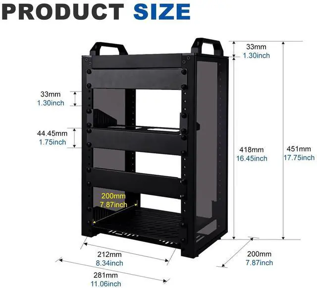Alt view image 2 of 7 - 52Pi 8U Server Cabinet, DeskPi Black 10 Inch T1 Rackmount for Network, Servers, Audio, and Video Equipment