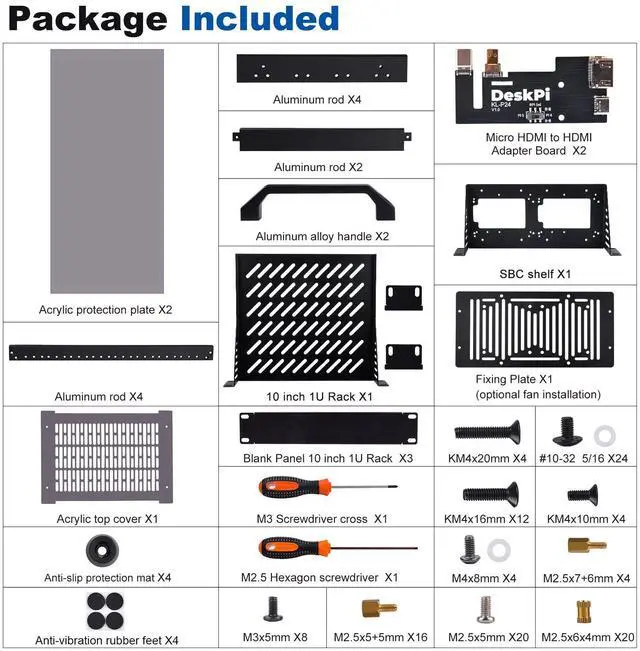 Alt view image 7 of 7 - 52Pi 8U Server Cabinet, DeskPi Black 10 Inch T1 Rackmount for Network, Servers, Audio, and Video Equipment