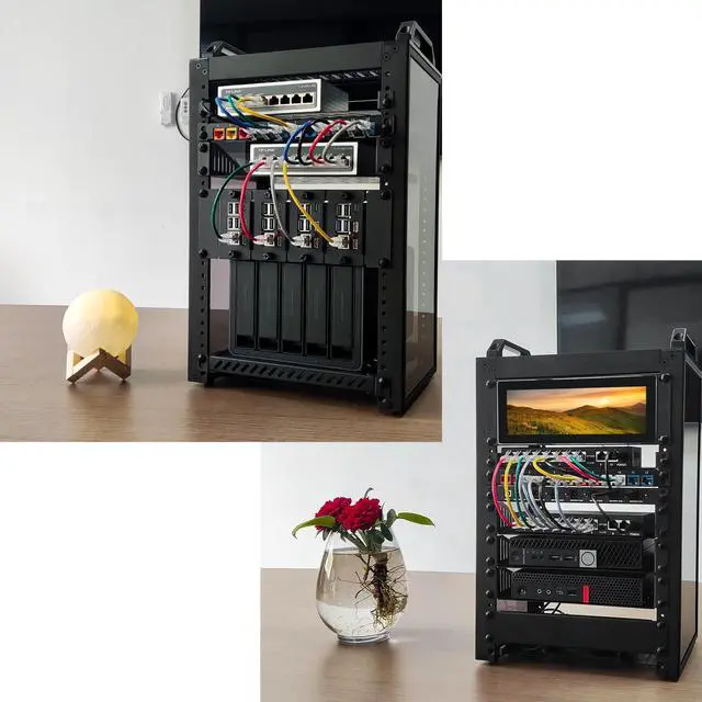 Alt view image 4 of 7 - 52Pi 8U Server Cabinet, DeskPi Black 10 Inch T1 Rackmount for Network, Servers, Audio, and Video Equipment