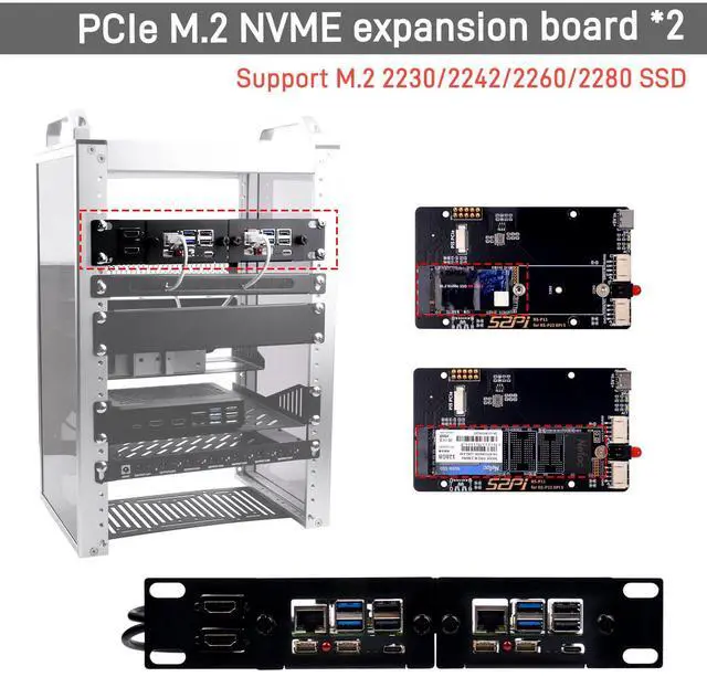 Alt view image 3 of 7 - 52Pi 10 Inch 1U Rack Mount for Raspberry Pi 5, with 2PCS PCIe to M.2 NVMe SSD Adapters for DeskPi Rackmount T0/T1/T2 Server Cabinets