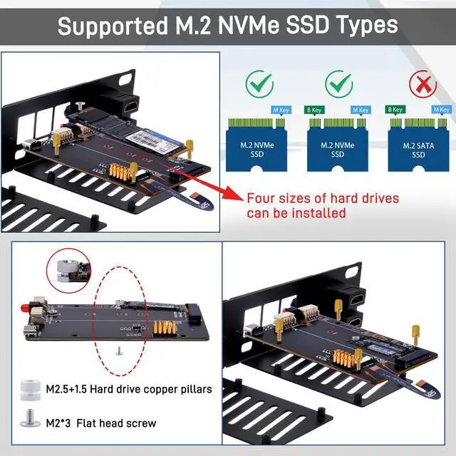 Alt view image 4 of 7 - 52Pi 10 Inch 1U Rack Mount for Raspberry Pi 5, with 2PCS PCIe to M.2 NVMe SSD Adapters for DeskPi Rackmount T0/T1/T2 Server Cabinets