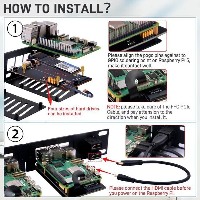 Alt view image 6 of 7 - 52Pi 10 Inch 1U Rack Mount for Raspberry Pi 5, with 2PCS PCIe to M.2 NVMe SSD Adapters for DeskPi Rackmount T0/T1/T2 Server Cabinets